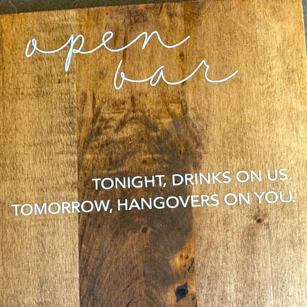 Custom wooden bar sign for wedding or event